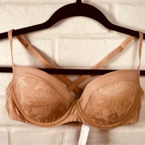 NWT Soma Lightest Lift Lined Demi Underwire Lace Bra 36 A Soft Tan Nude #0324
